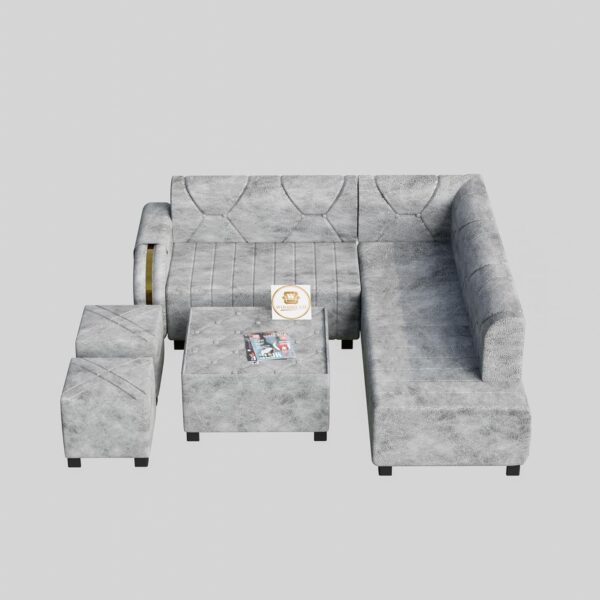 L Shape 7 Seater Sofa Set with Centre Table and 2 Footstool - Image 2